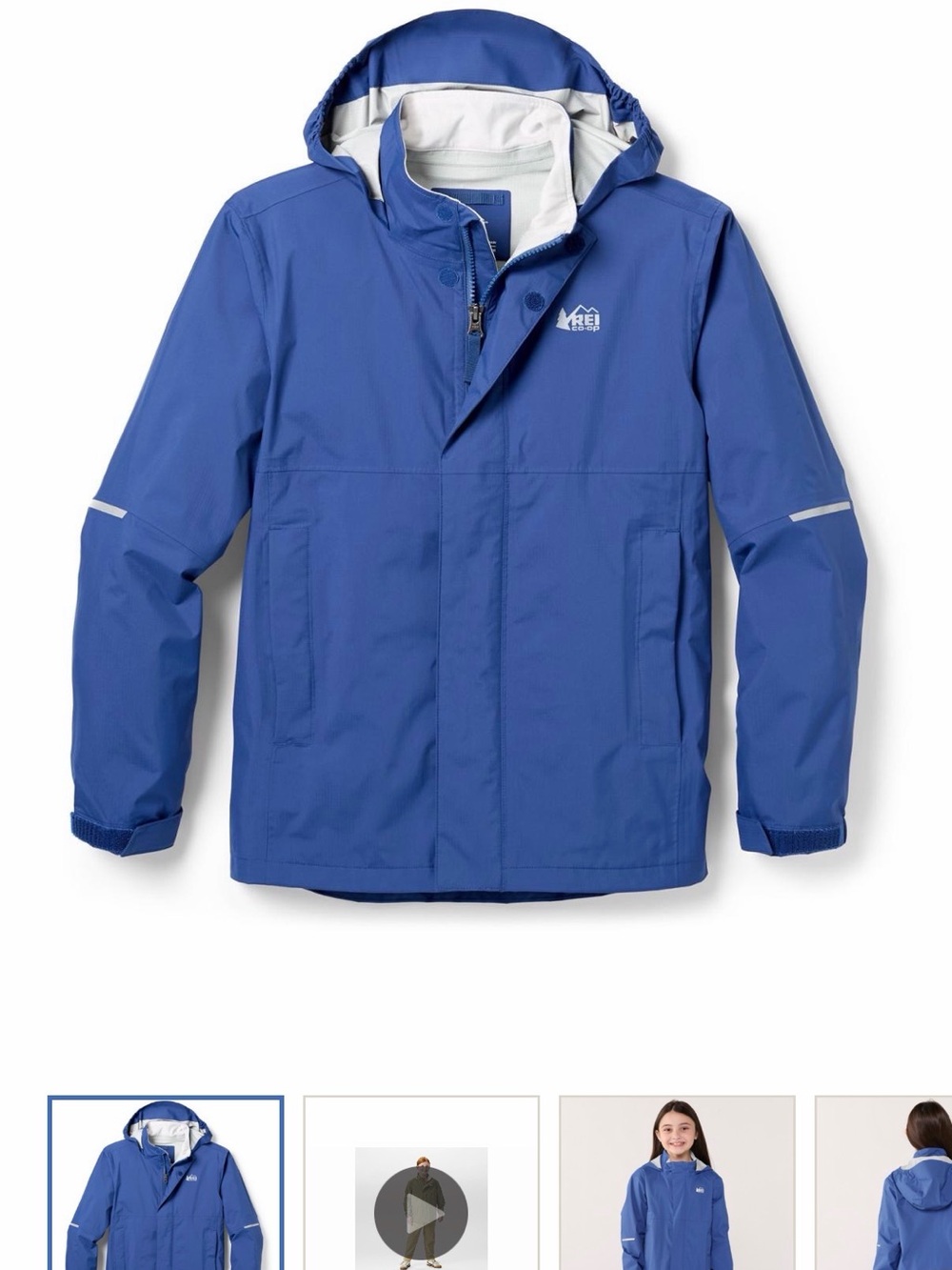 REI rainier Kids' Blue Waterproof Hooded Jacket Large like new